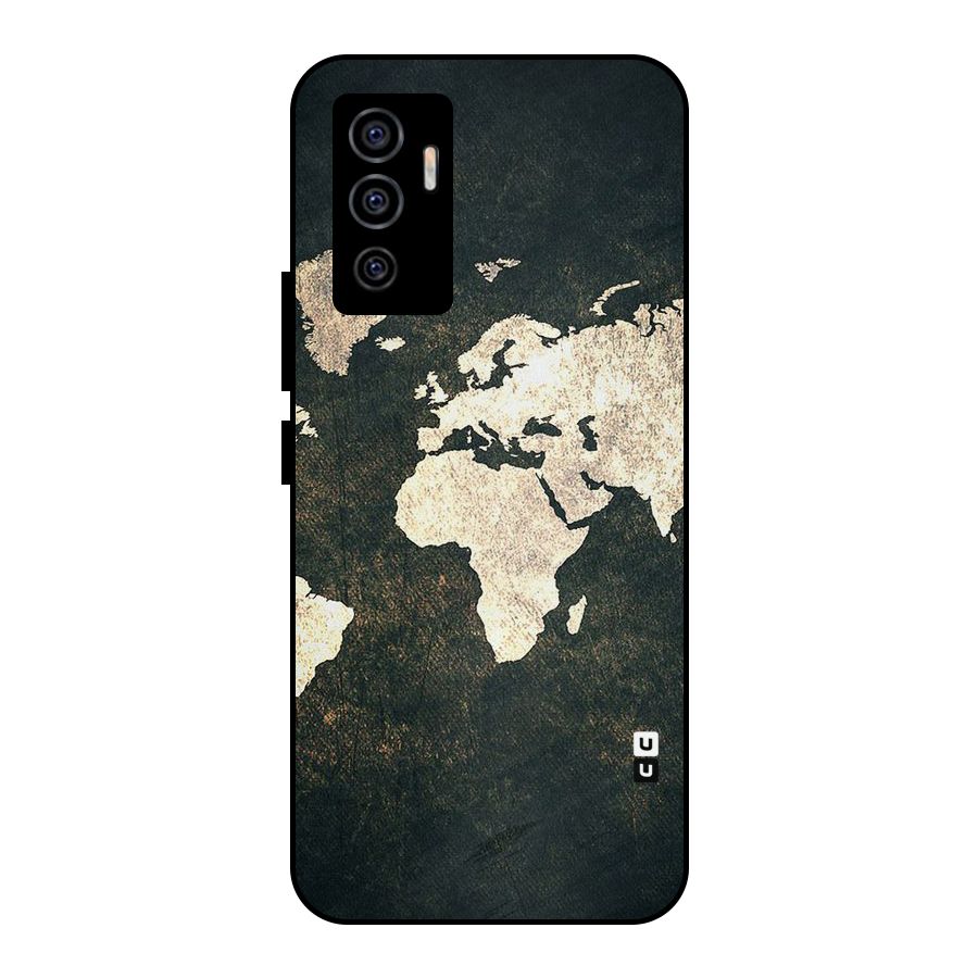 Green Gold Map Design Metal Back Case for Vivo V23e