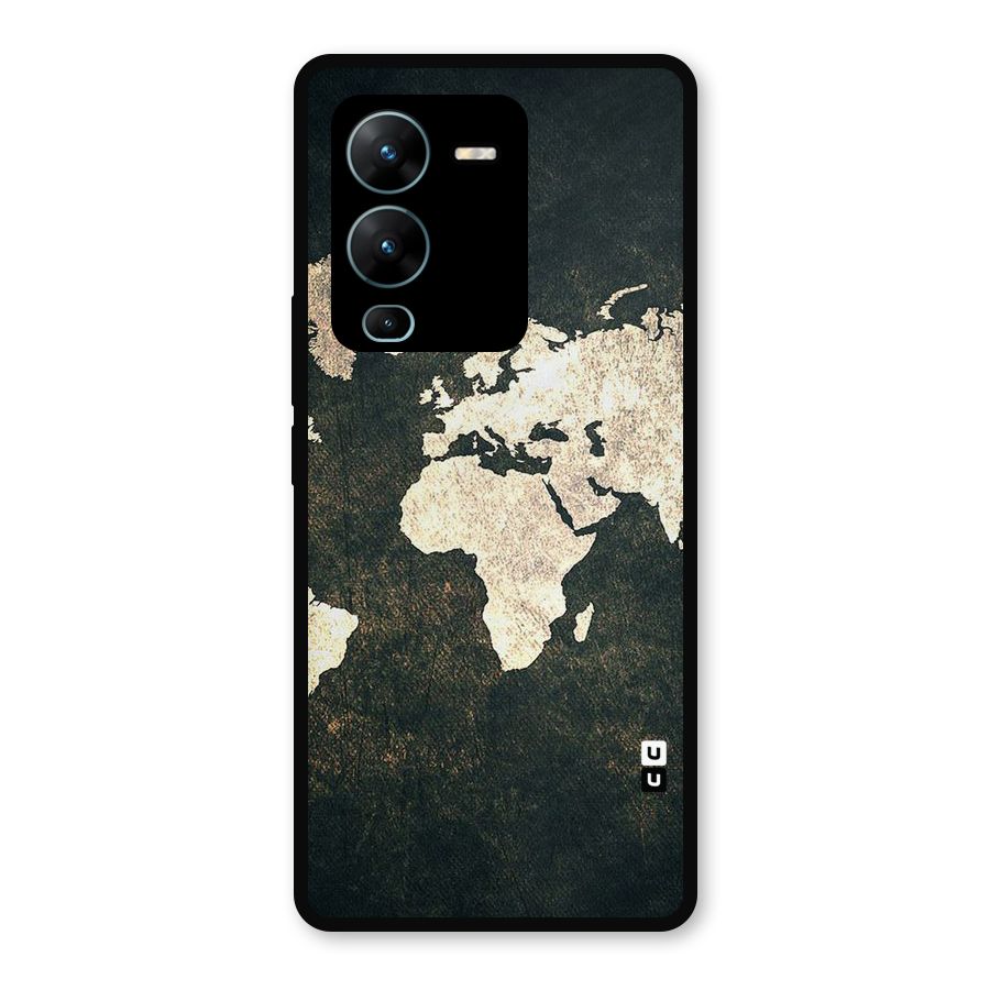 Green Gold Map Design Metal Back Case for Vivo V25 Pro