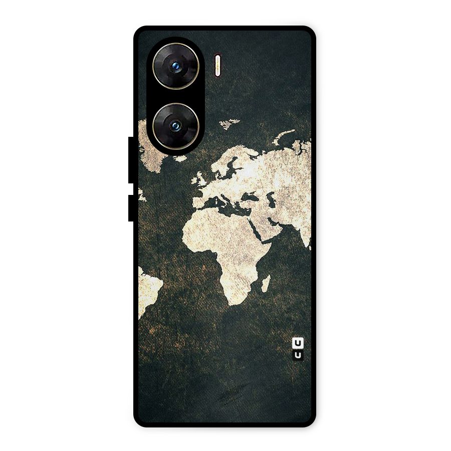 Green Gold Map Design Metal Back Case for Vivo V29e