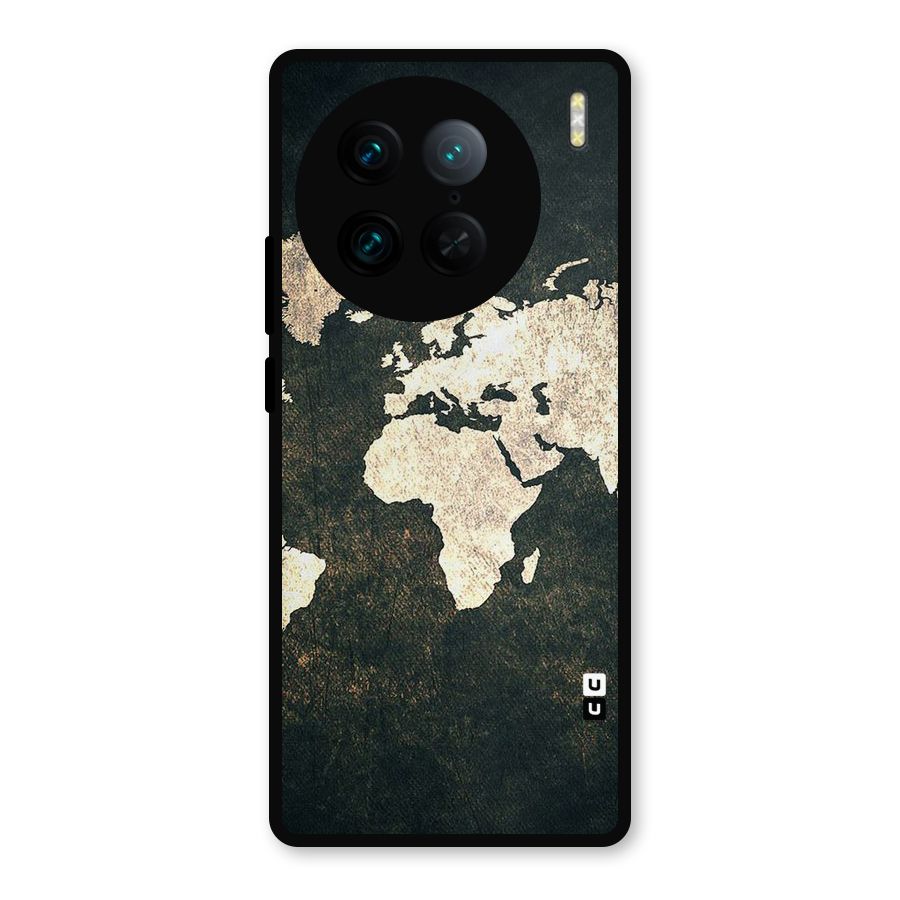 Green Gold Map Design Metal Back Case for Vivo X90 Pro