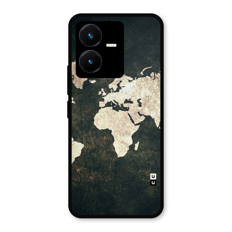 Green Gold Map Design Metal Back Case for Vivo Y22s
