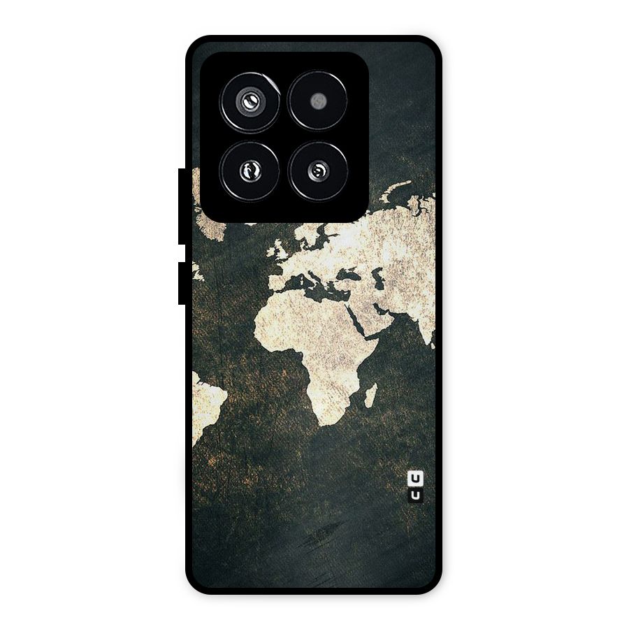 Green Gold Map Design Metal Back Case for Xiaomi 14 Pro
