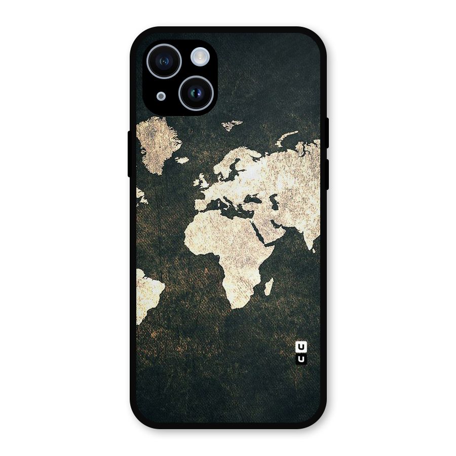 Green Gold Map Design Metal Back Case for iPhone 14