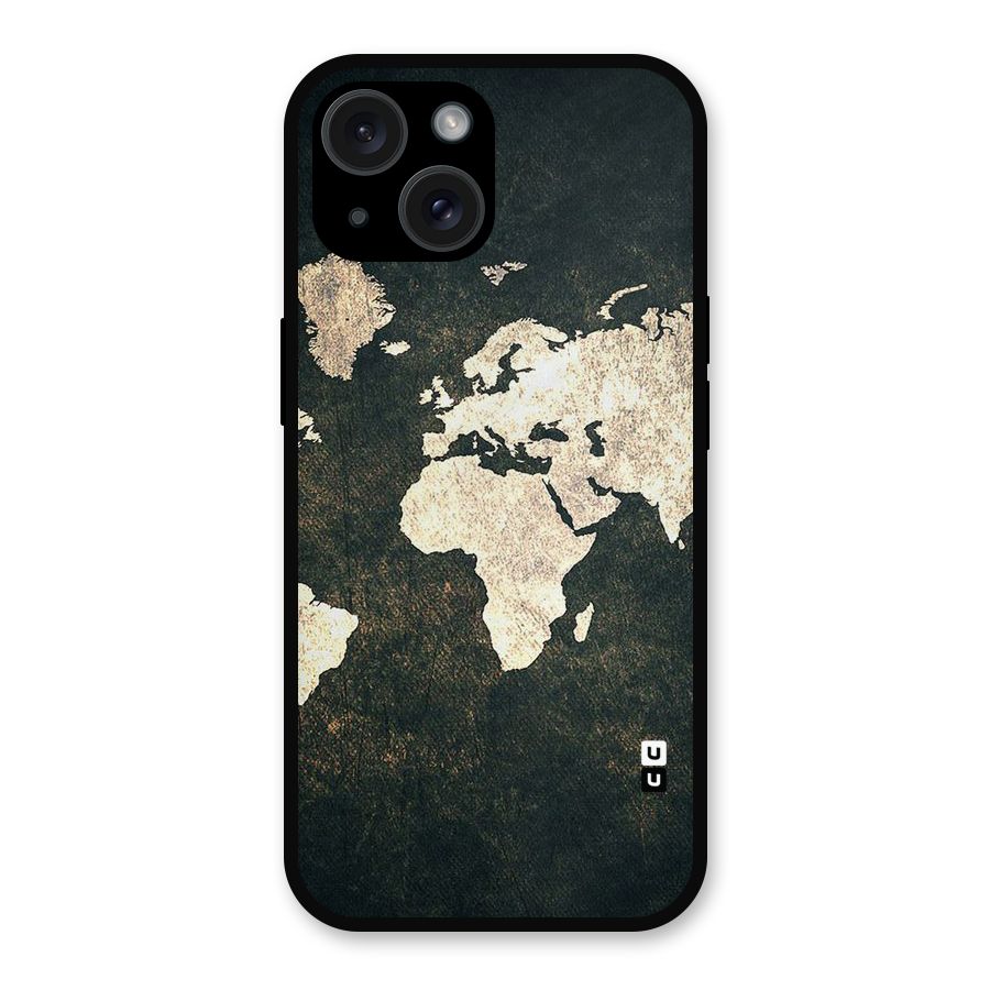 Green Gold Map Design Metal Back Case for iPhone 15