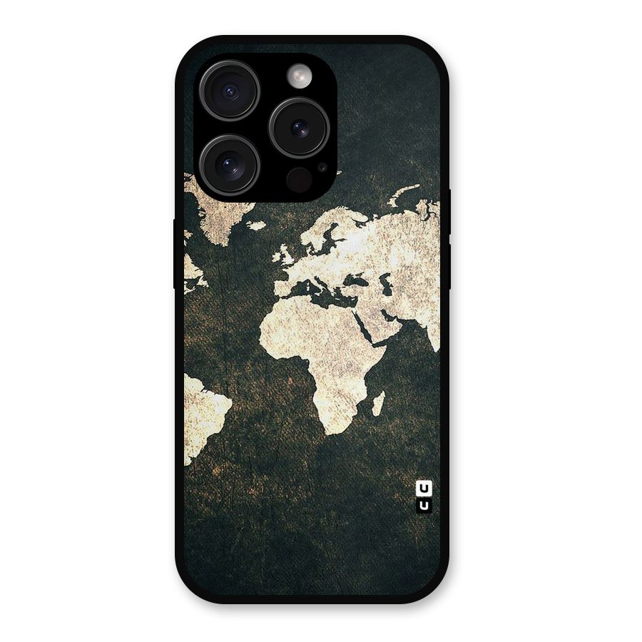 Green Gold Map Design Metal Back Case for iPhone 15 Pro