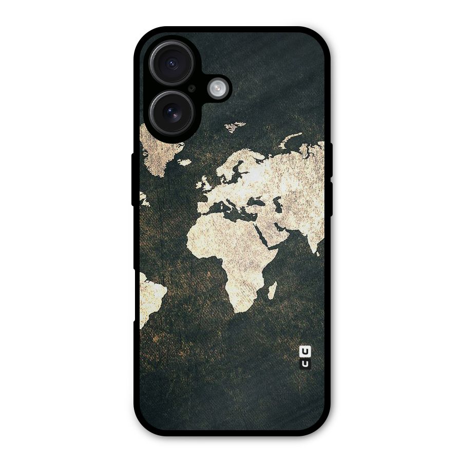 Green Gold Map Design Metal Back Case for iPhone 16