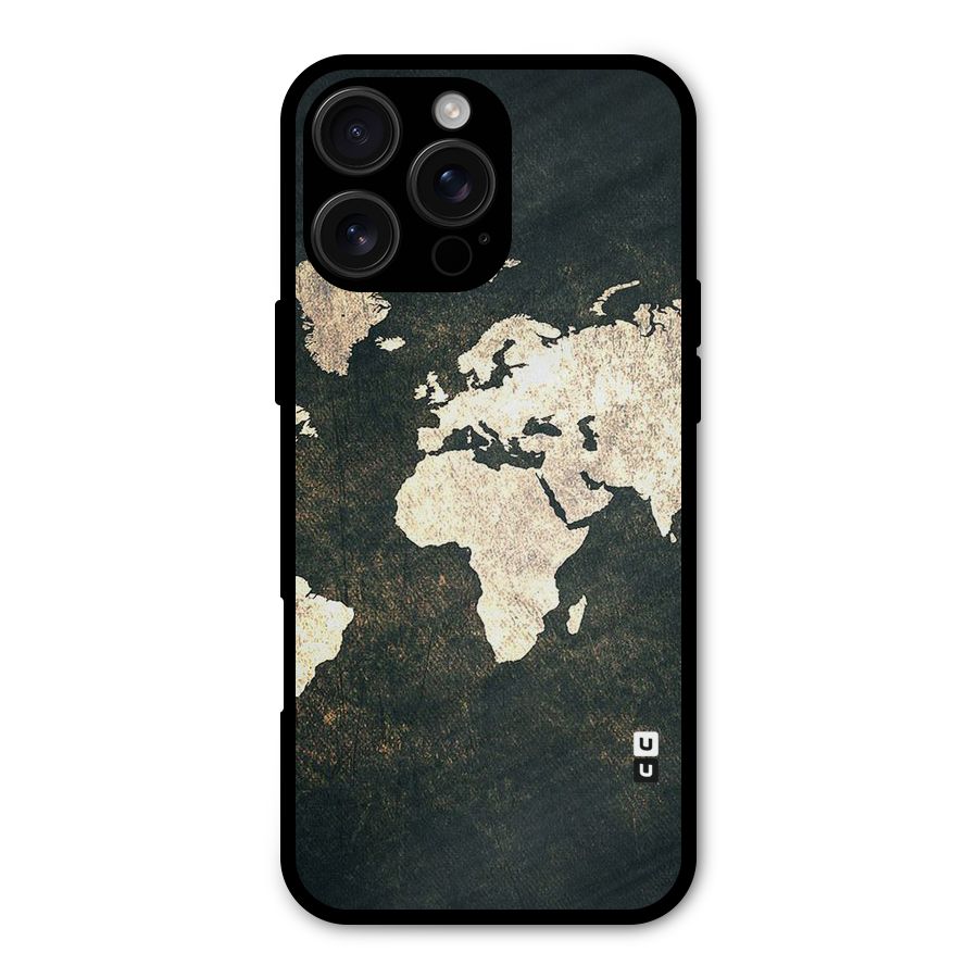 Green Gold Map Design Metal Back Case for iPhone 16 Pro Max