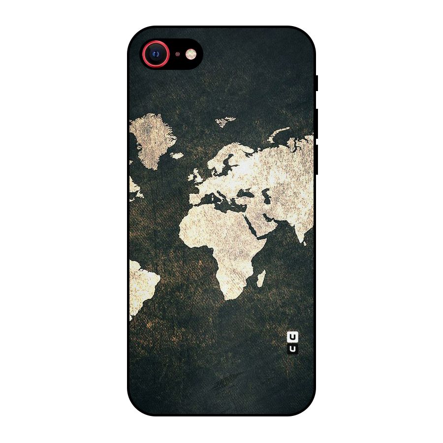 Green Gold Map Design Metal Back Case for iPhone SE 2022