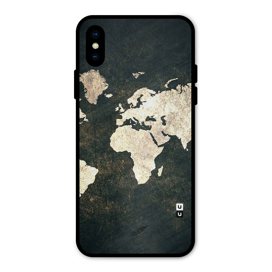Green Gold Map Design Metal Back Case for iPhone XS