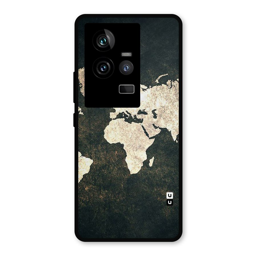 Green Gold Map Design Metal Back Case for iQOO 11 5G