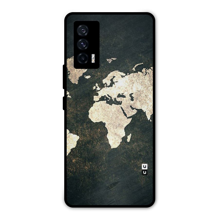 Green Gold Map Design Metal Back Case for iQOO 7 5G