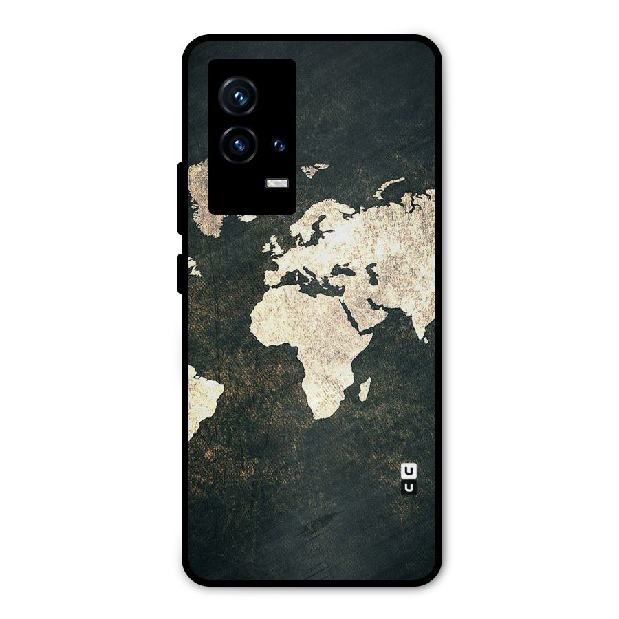 Green Gold Map Design Metal Back Case for iQOO 9 5G