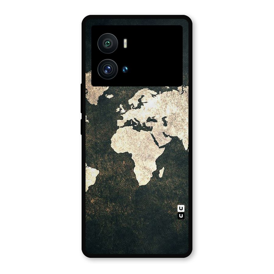 Green Gold Map Design Metal Back Case for iQOO 9 Pro