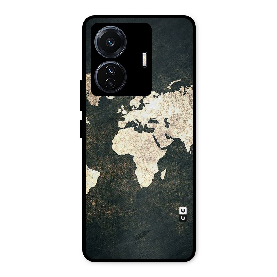 Green Gold Map Design Metal Back Case for iQOO Z6