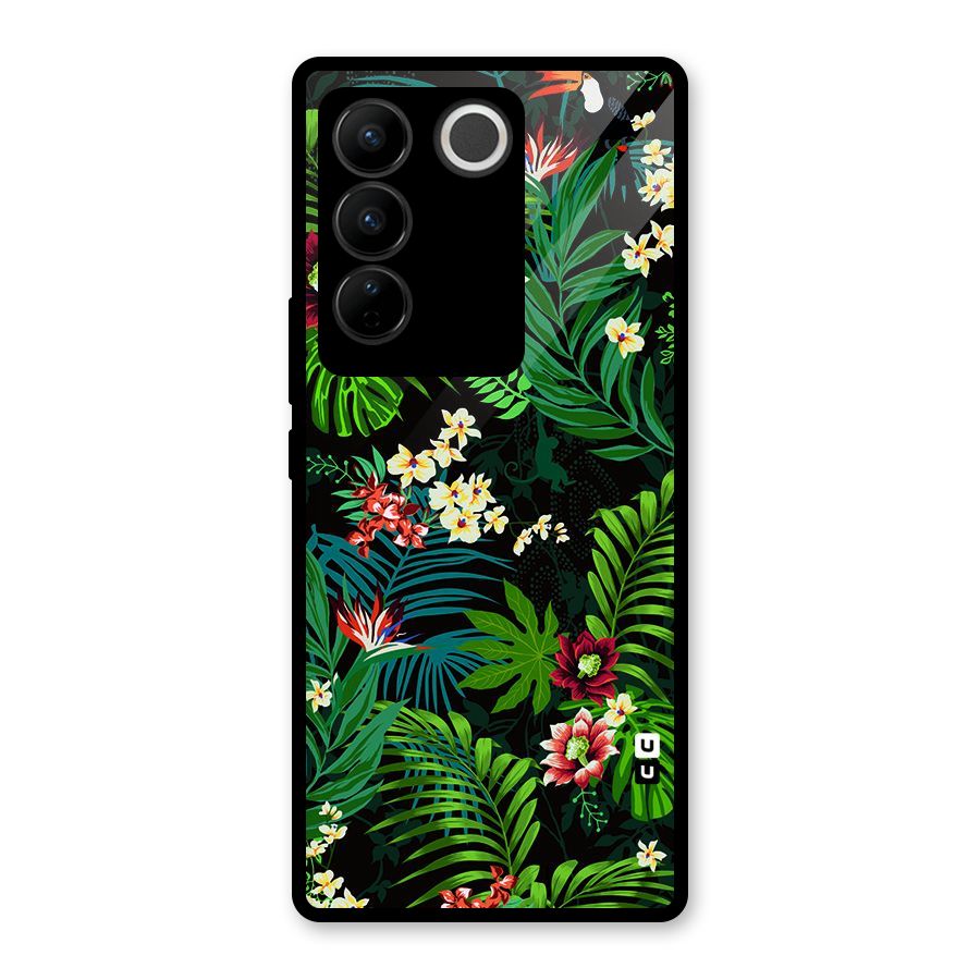 Green Leaf Design Glass Back Case for Vivo V27 Pro