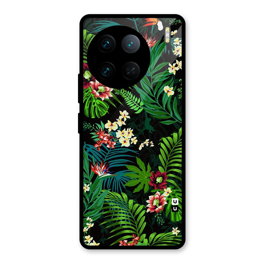 Green Leaf Design Glass Back Case for Vivo X90 Pro