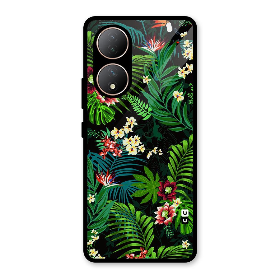 Green Leaf Design Glass Back Case for Vivo Y100A