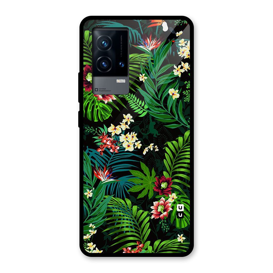 Green Leaf Design Glass Back Case for iQOO 9 5G