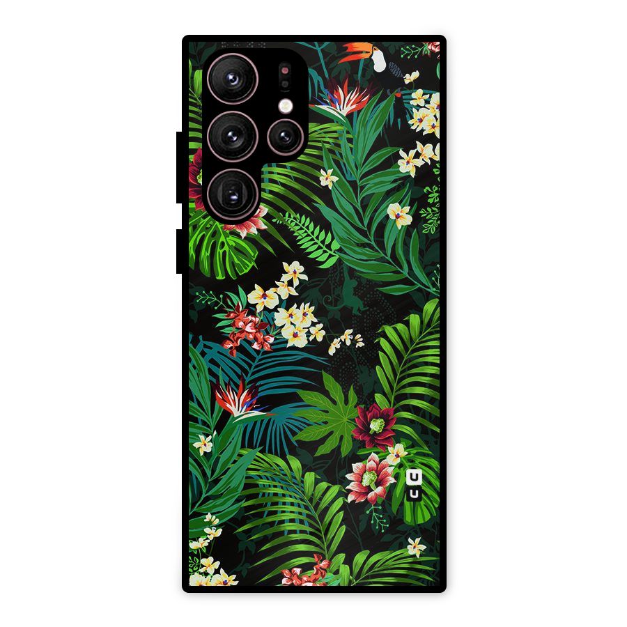 Green Leaf Design Metal Back Case for Galaxy S22 Ultra 5G