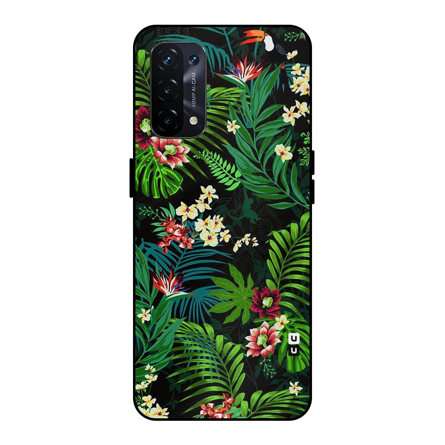 Green Leaf Design Metal Back Case for Oppo A74 5G