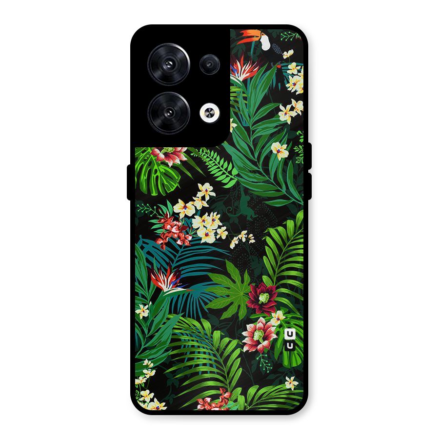Green Leaf Design Metal Back Case for Oppo Reno8 5G