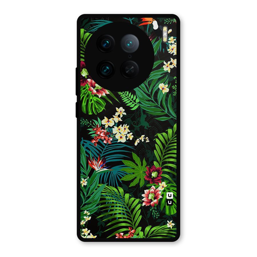 Green Leaf Design Metal Back Case for Vivo X90 Pro