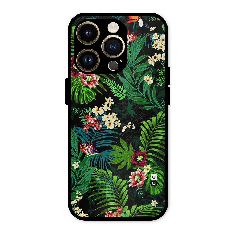 Green Leaf Design Metal Back Case for iPhone 14 Pro