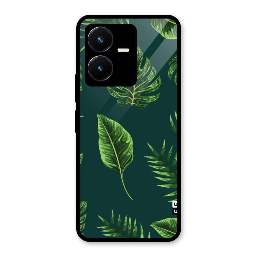 Green Leafs Glass Back Case for Vivo Y22s
