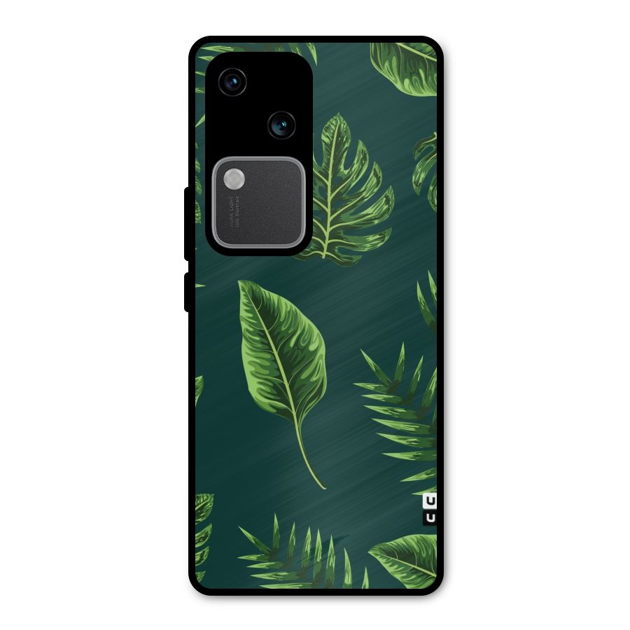 Green Leafs Metal Back Case for Vivo V30 Pro