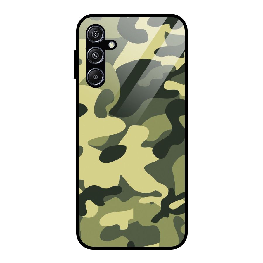 Green Military Pattern Glass Back Case for Galaxy M34 5G
