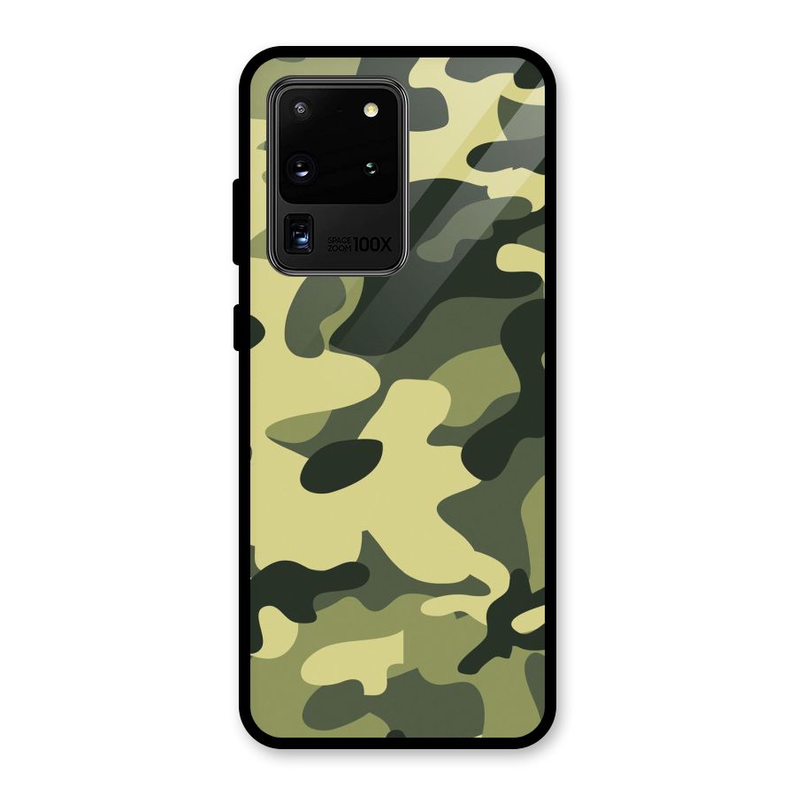 Green Military Pattern Glass Back Case for Galaxy S20 Ultra