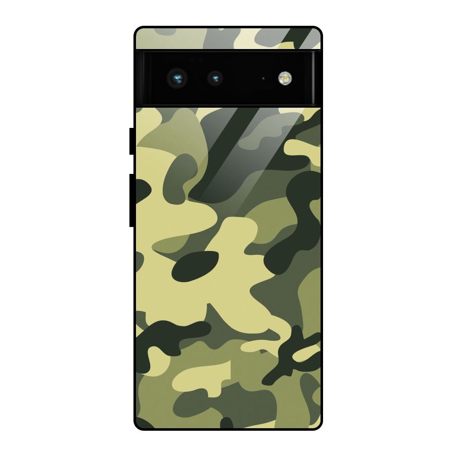 Green Military Pattern Glass Back Case for Google Pixel 6