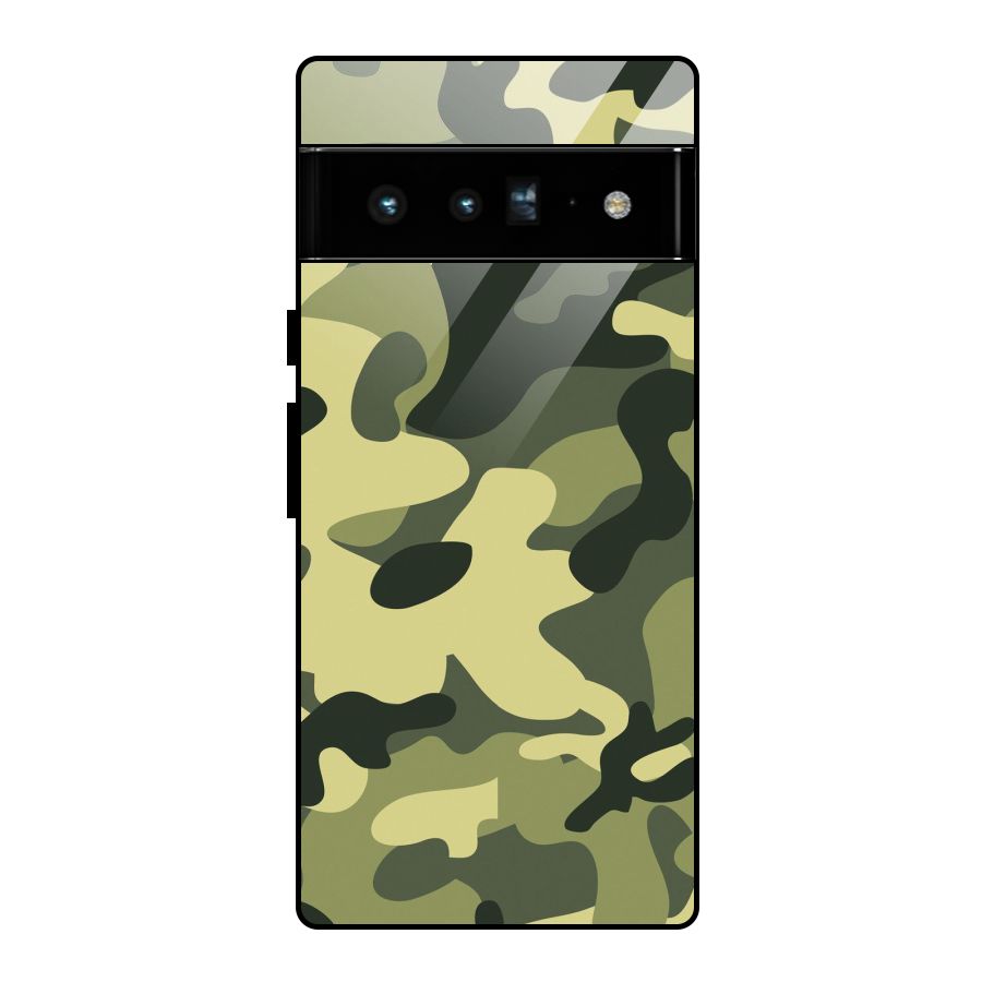 Green Military Pattern Glass Back Case for Google Pixel 6 Pro