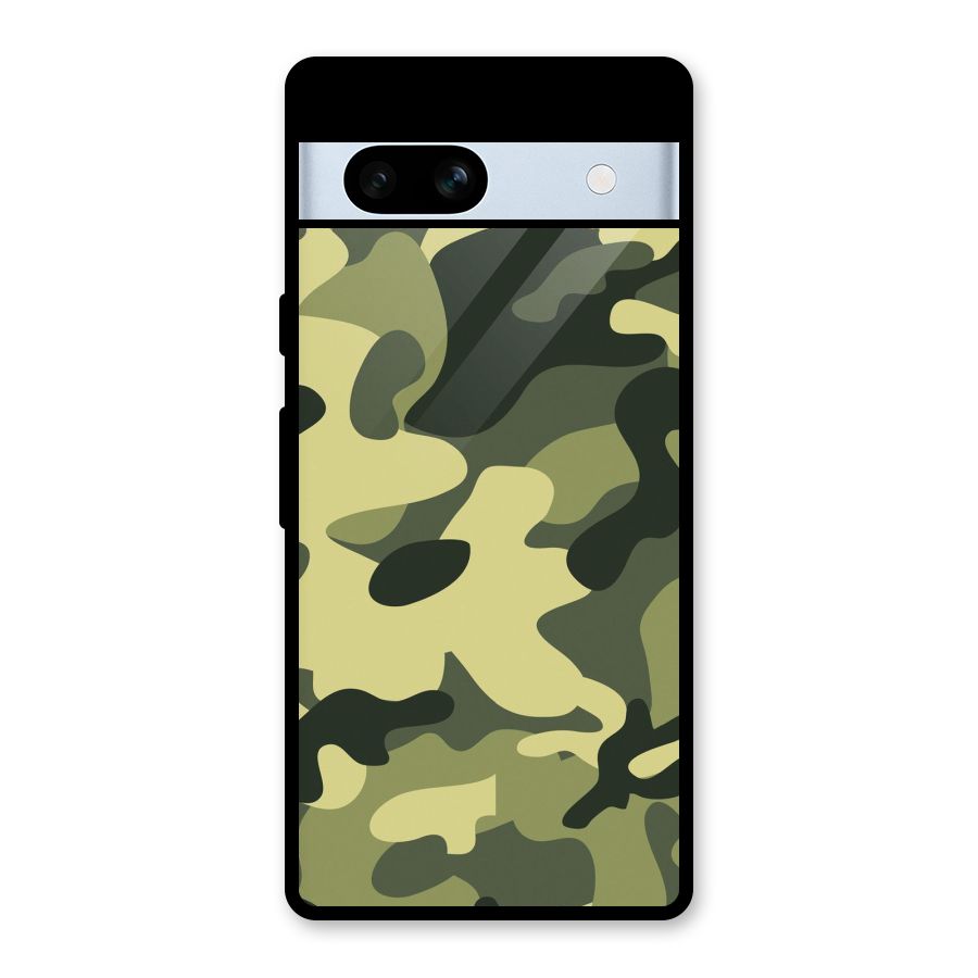 Green Military Pattern Glass Back Case for Google Pixel 7a