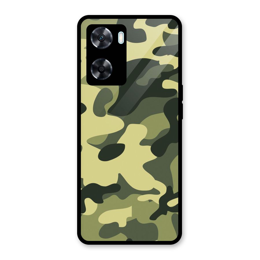 Green Military Pattern Glass Back Case for Oppo A77s