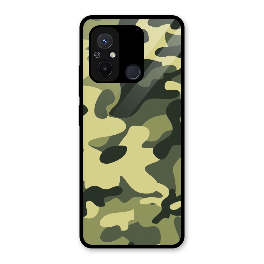 Green Military Pattern Glass Back Case for Redmi 12C