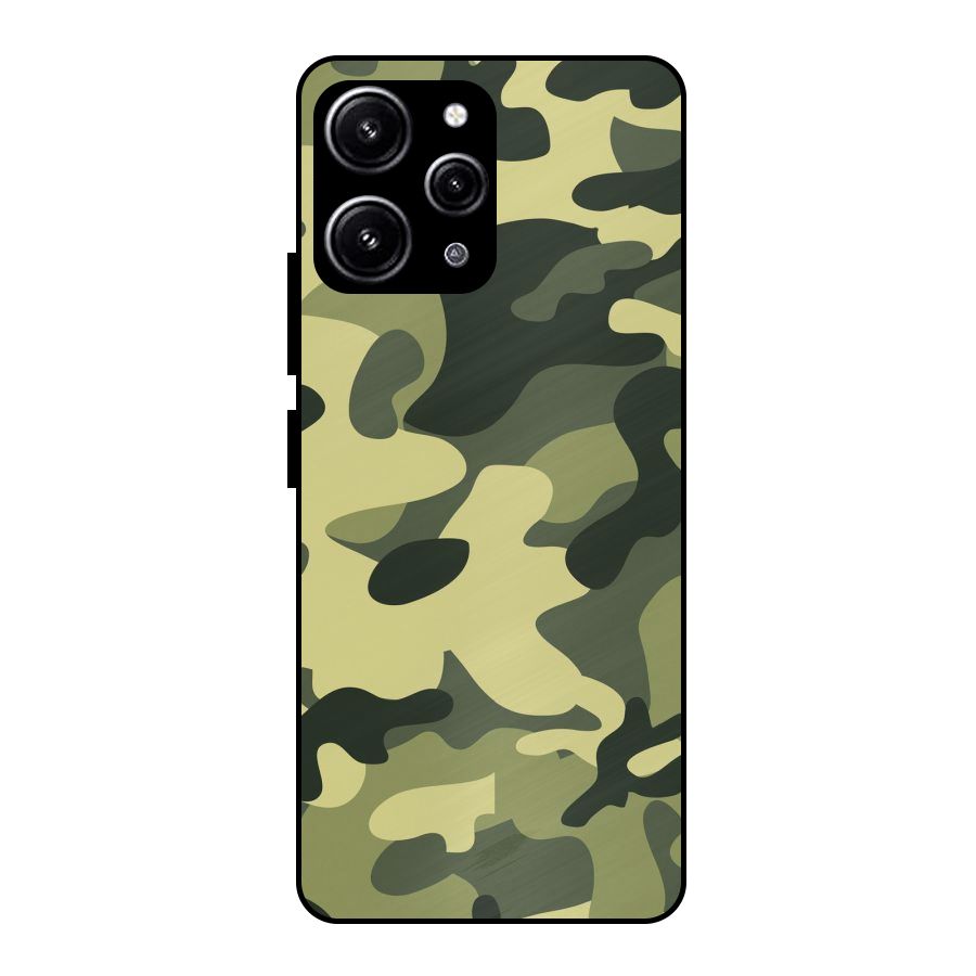 Green Military Pattern Glass Back Case for Redmi 12 4G