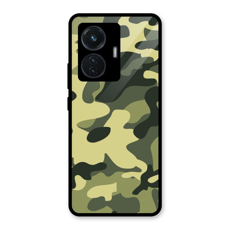Green Military Pattern Glass Back Case for Vivo T1 44W