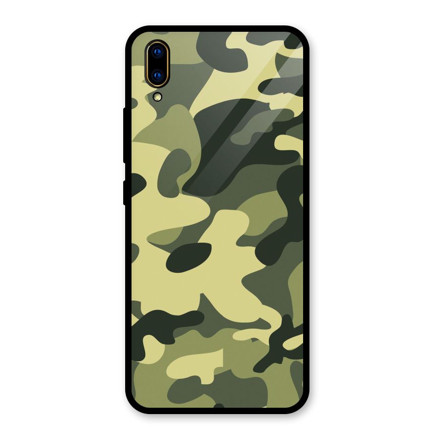 Green Military Pattern Glass Back Case for Vivo V11 Pro