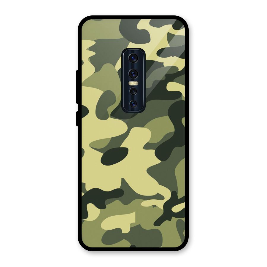 Green Military Pattern Glass Back Case for Vivo V17 Pro