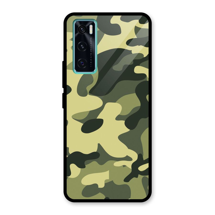 Green Military Pattern Glass Back Case for Vivo V20 SE