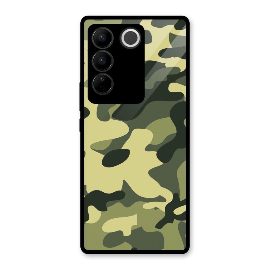 Green Military Pattern Glass Back Case for Vivo V27 Pro