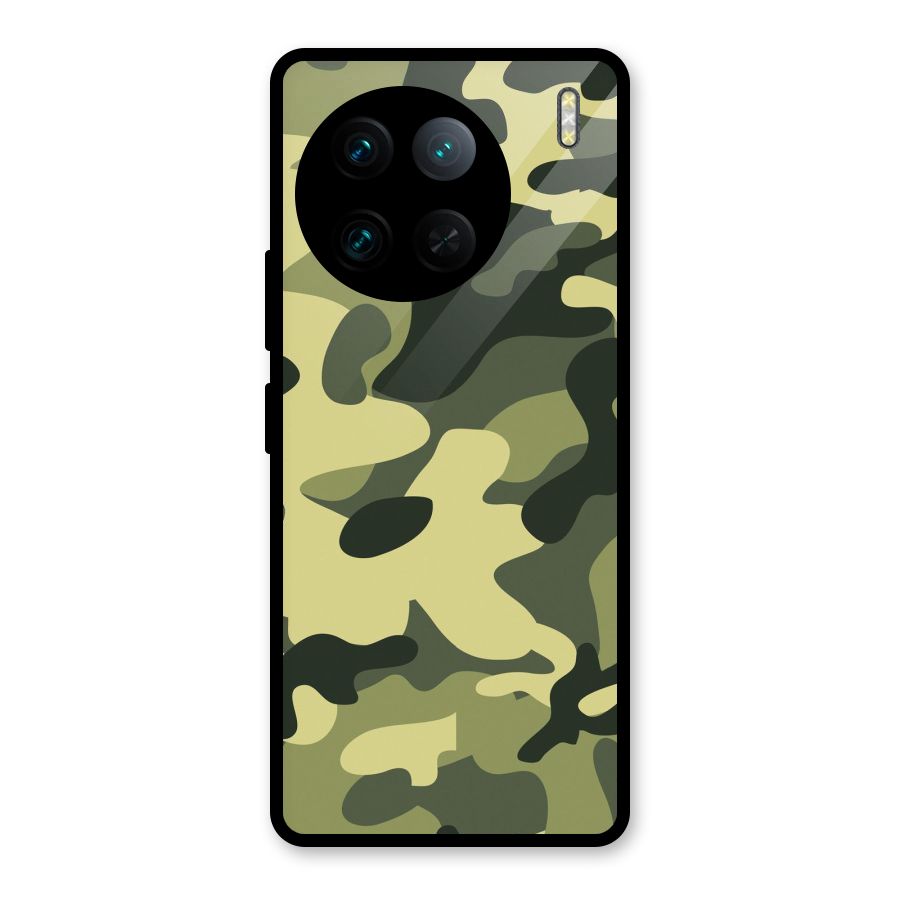 Green Military Pattern Glass Back Case for Vivo X90 Pro