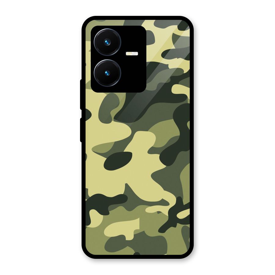 Green Military Pattern Glass Back Case for Vivo Y22s