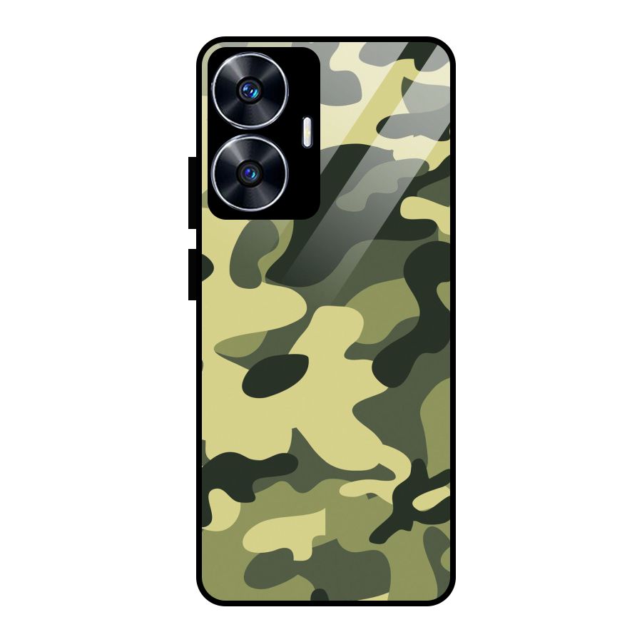 Green Military Pattern Glass Back Case for realme C55