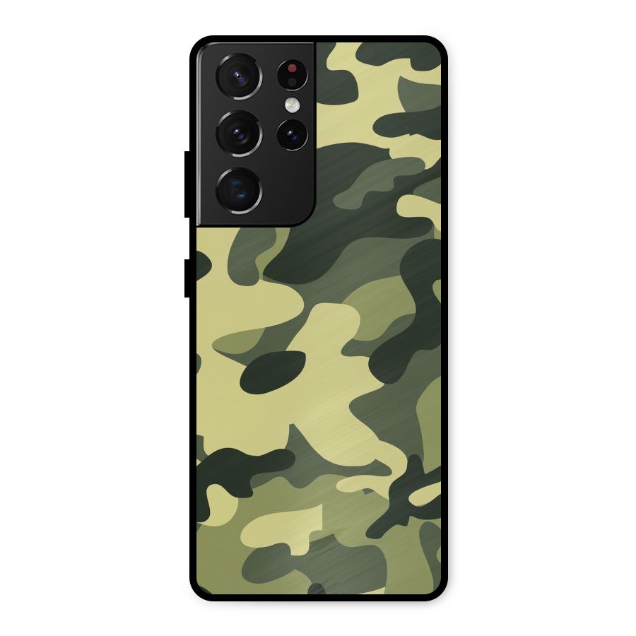 Green Military Pattern Metal Back Case for Galaxy S21 Ultra 5G