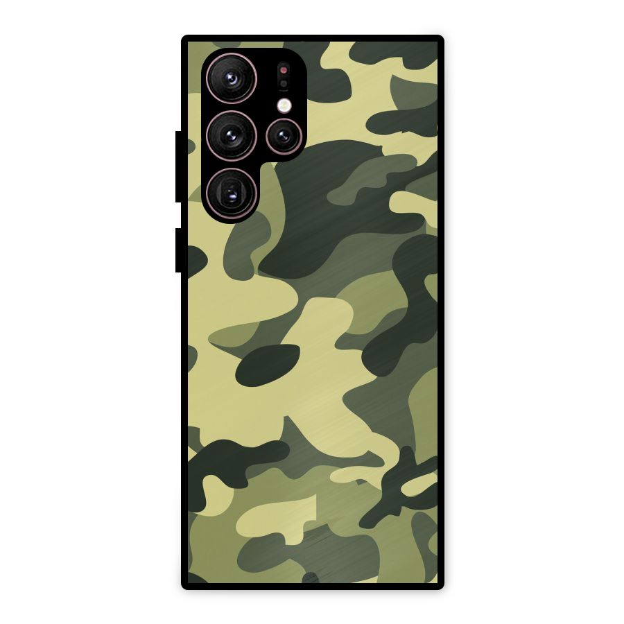 Green Military Pattern Metal Back Case for Galaxy S22 Ultra 5G