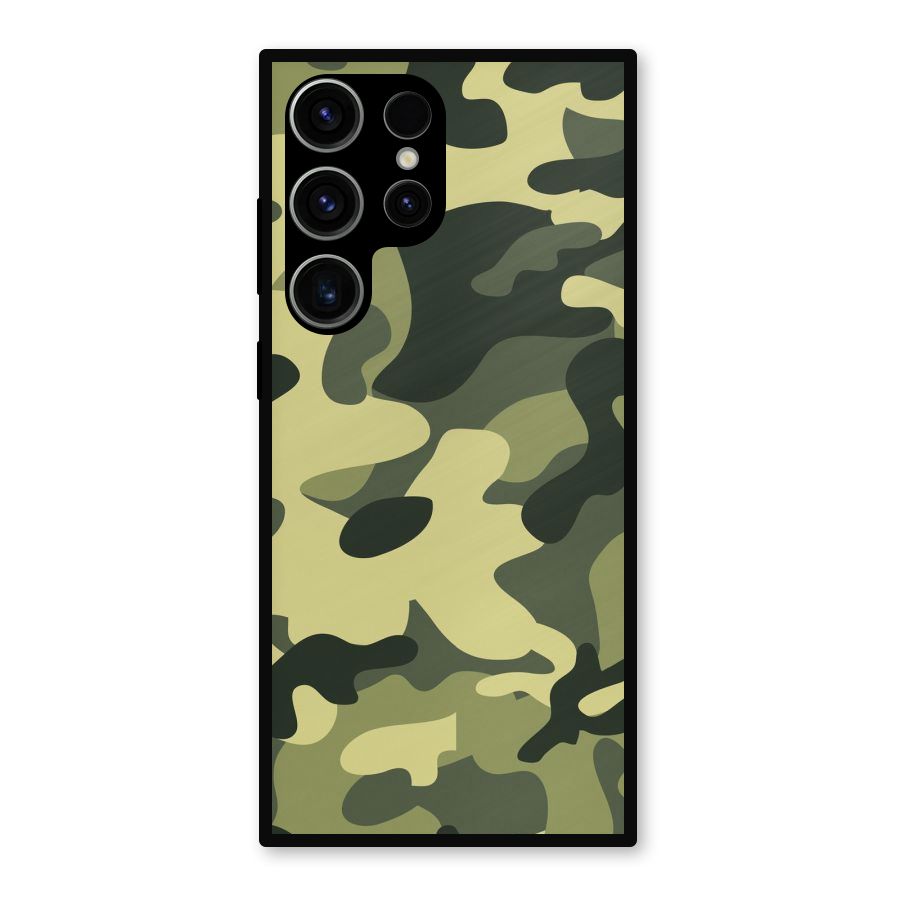 Green Military Pattern Metal Back Case for Galaxy S23 Ultra