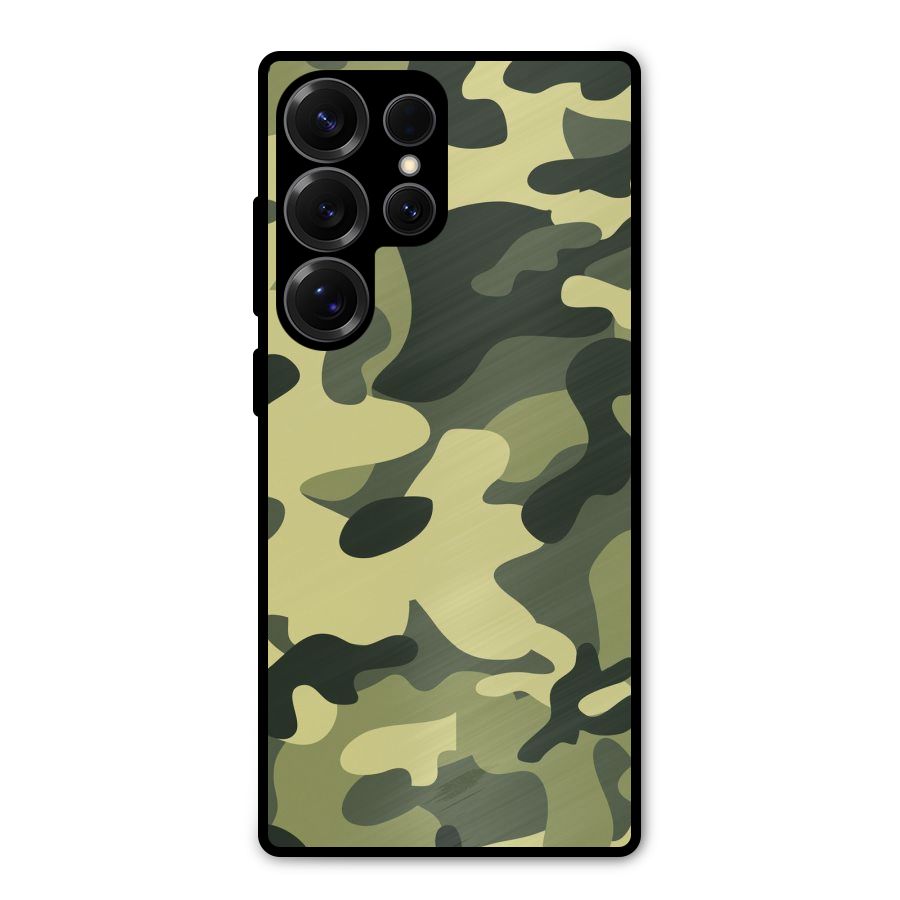 Green Military Pattern Metal Back Case for Galaxy S25 Ultra