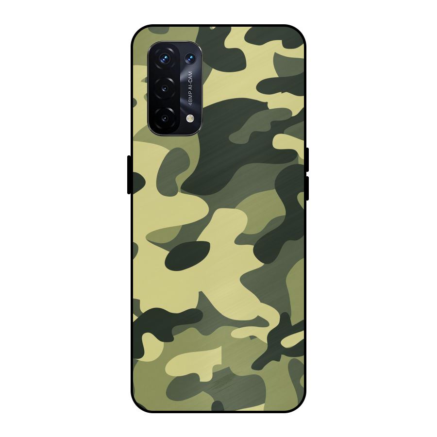 Green Military Pattern Metal Back Case for Oppo A74 5G